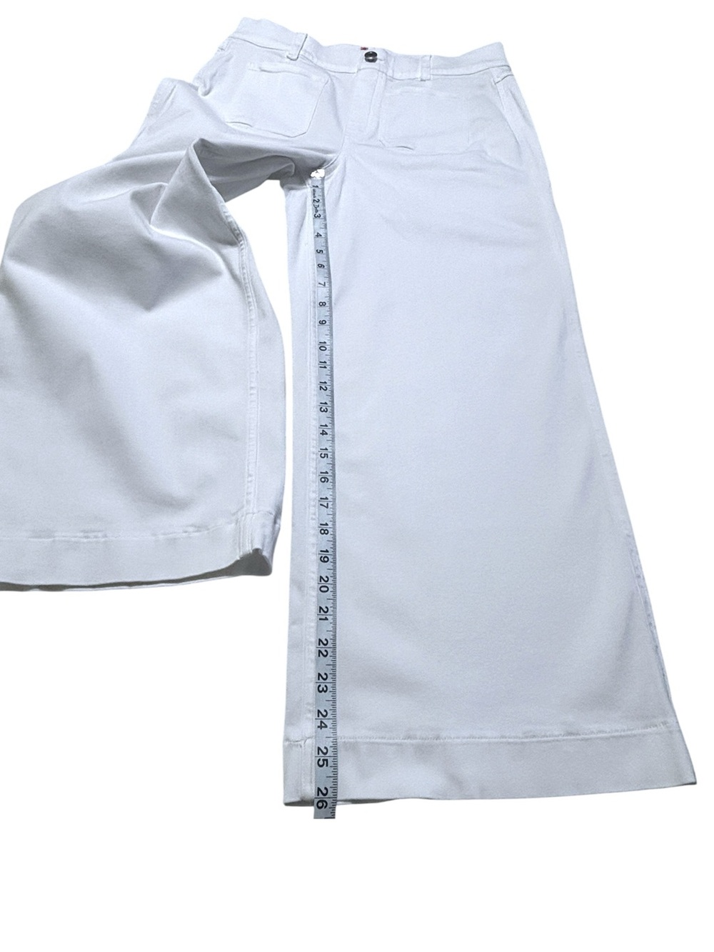 SPANX Supersmooth White Stretch Twill Cropped Wide Leg Pants Patch Pockets L - Picture 14 of 16